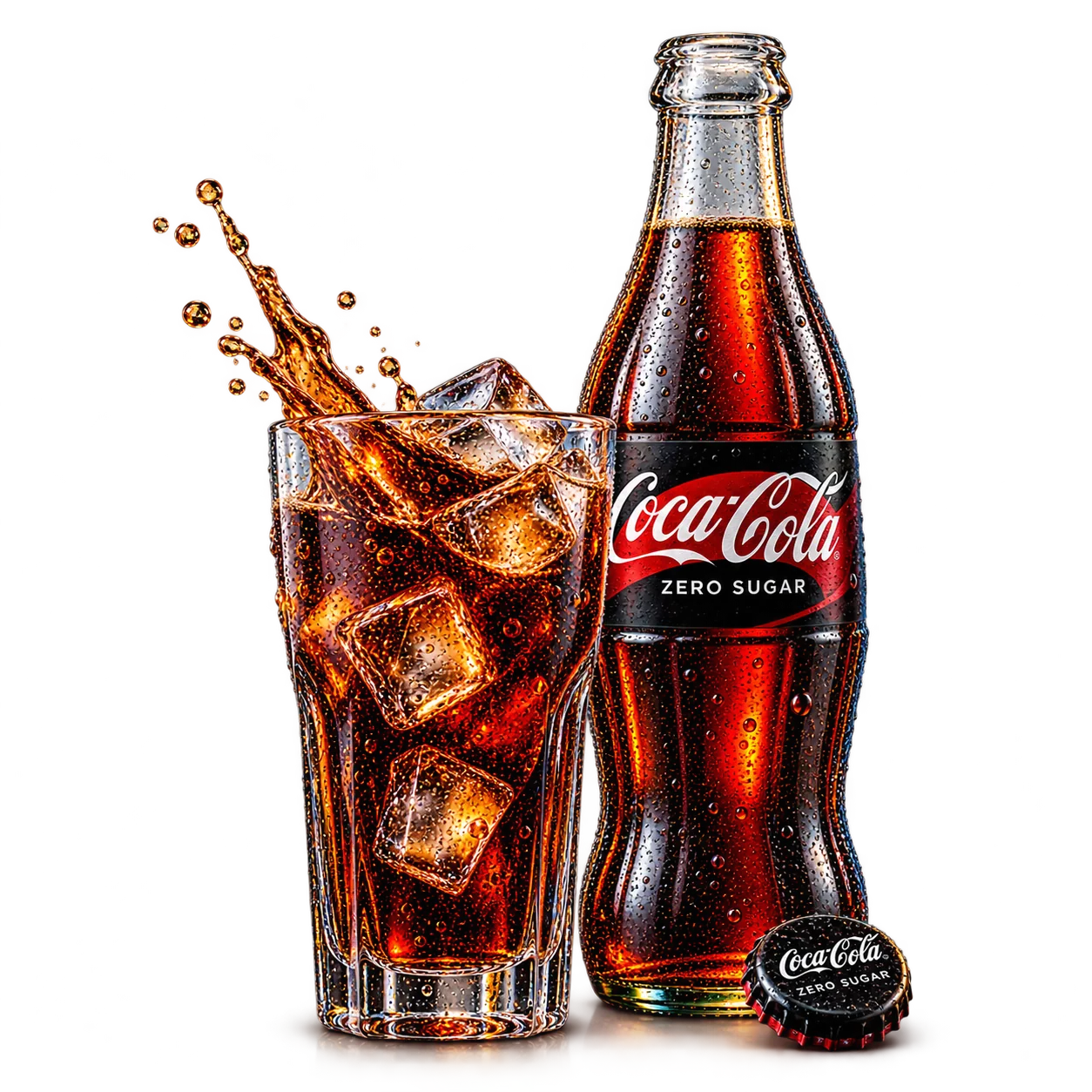 Otvorena Coca-Cola Zero Sugar 0.25 l sa čašom i ledom