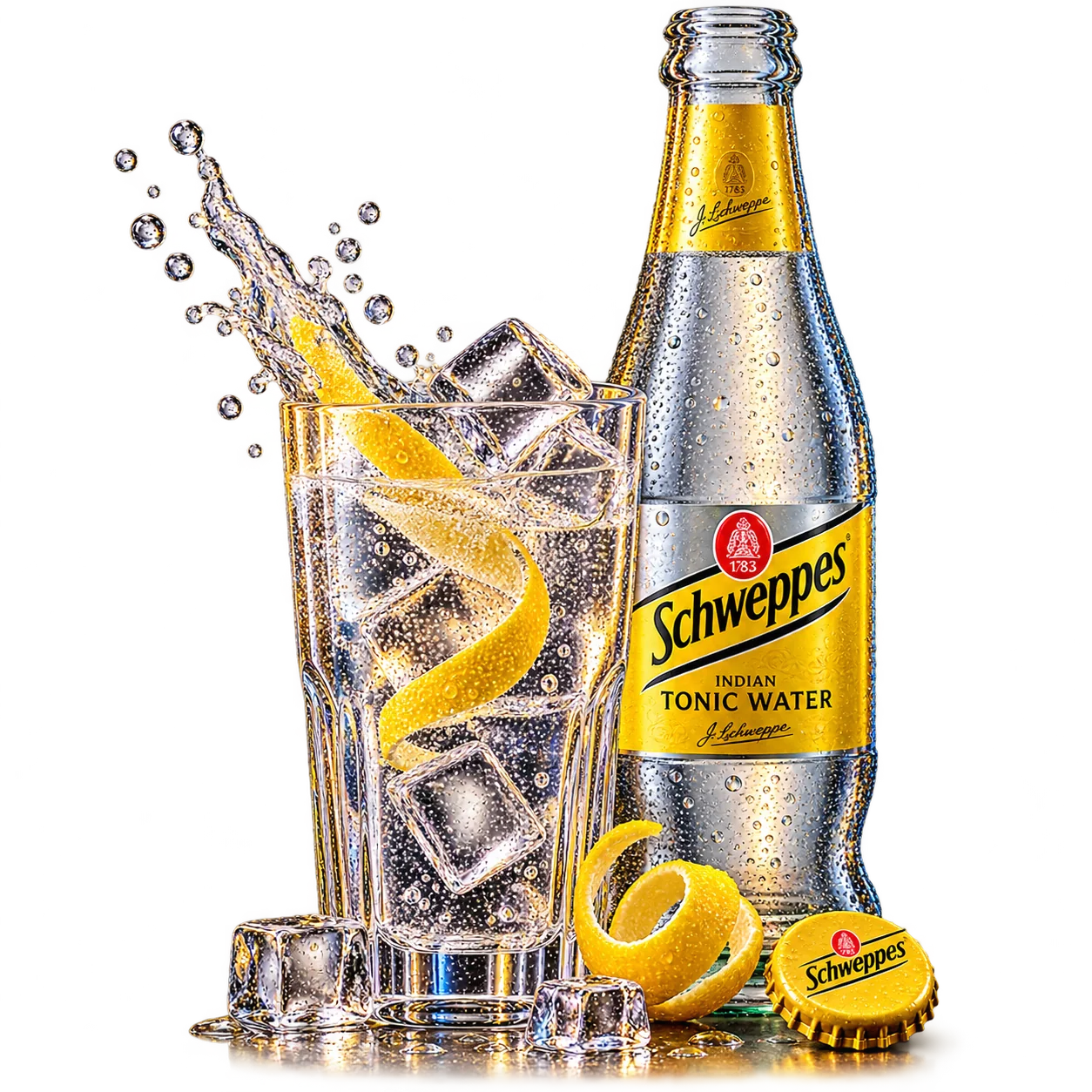 Schweppes Indian Tonic Water 0.25 l sa čašom, ledom i limunom