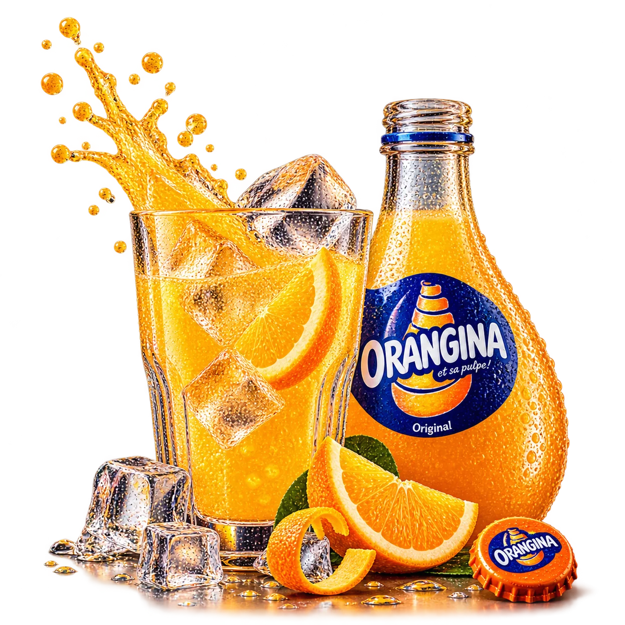 Orangina Original 0.25 l sa čašom, ledom i narandžom